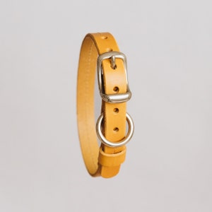 Yellow Collar for Tiny Canines: Vegetable Tanned Leather, Ultra-Light Hardware, Custom Brass Tag FIR Air Sunbeam image 10