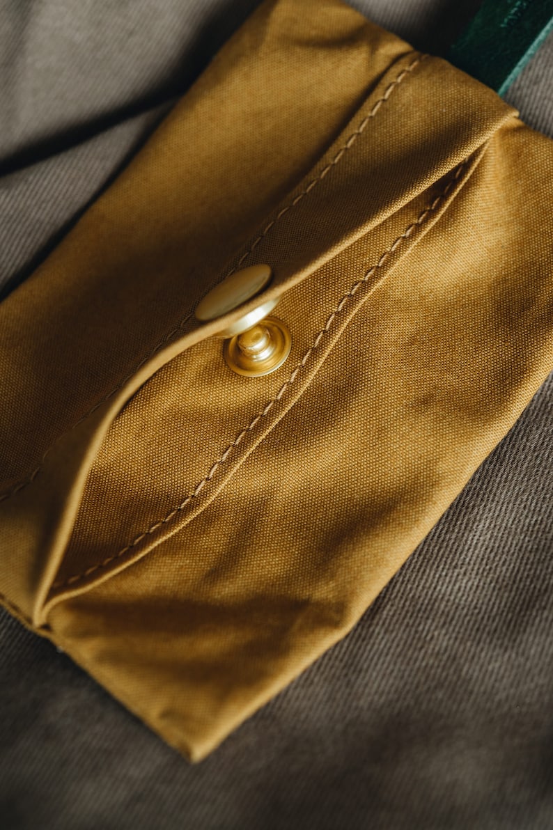 Poop Bag Holder: Luxe Yellow Waxed Canvas & Rich Brown Leather, Essential Elegance on Everyday Walks NOI Golden Earth image 2