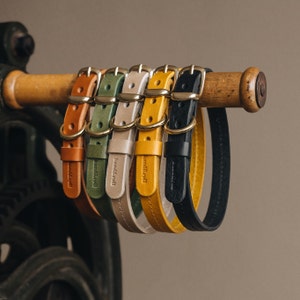 Yellow Collar for Tiny Canines: Vegetable Tanned Leather, Ultra-Light Hardware, Custom Brass Tag FIR Air Sunbeam image 8