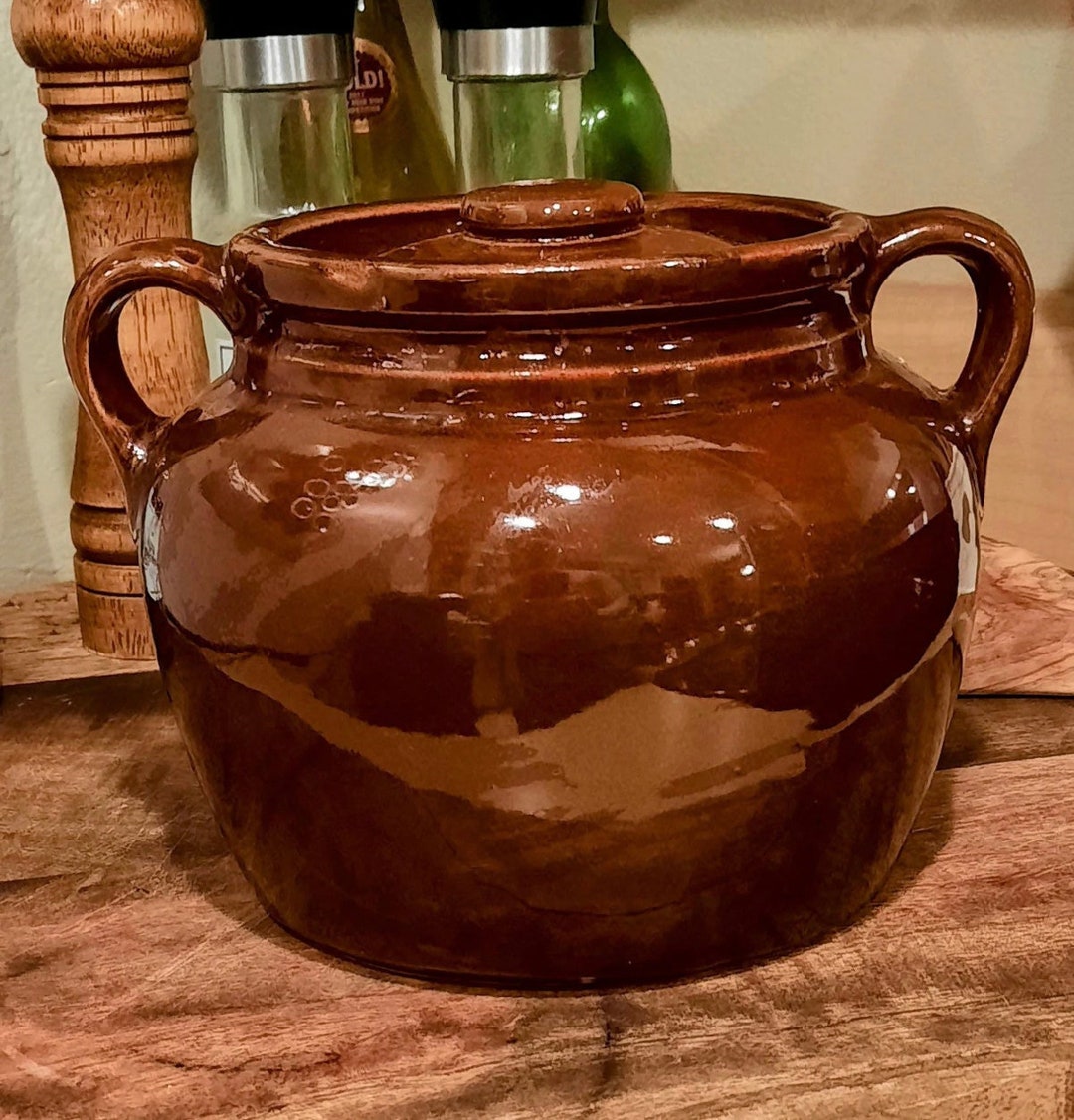 USA Vintage Bean Pot Boston Bean Pot Traditional Bean Pot Brown Ceramic