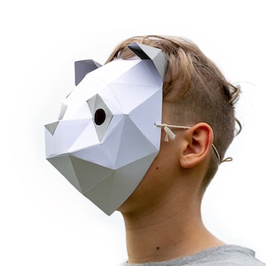 Panda mask - easy DIY panda paper craft template, instant PDF download, printable animal mask, 3D low poly origami panda gift idea