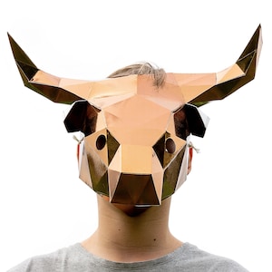 Bull mask - easy DIY minotaur paper craft template, instant PDF download, printable animal mask, 3D low poly ox Chinese new year gift idea