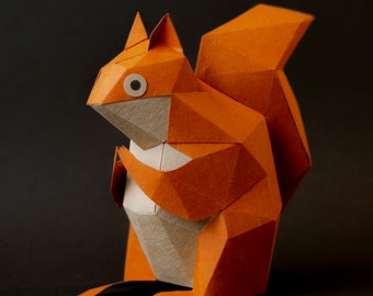 Papier Eichhörnchen - DIY Papier Handpuppe Vorlage, sofortiger PDF download, druckbare Tier Papercraft, 3D Low Poly Origami Dekor Geschenkidee