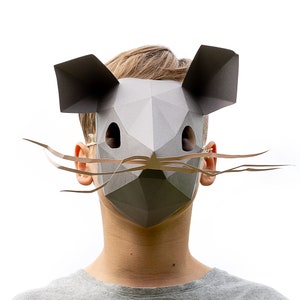 Ratte Maske - einfache DIY Maus Papier Bastelvorlage, sofortiger PDF Download, druckbare Tiermaske, 3D Low Poly Halloween Geschenkidee