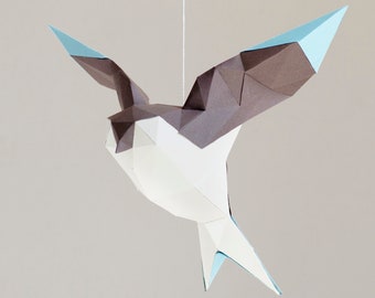 Papieren vogel - DIY vogel papier ambachtelijke sjabloon, instant PDF-download, afdrukbare dierenpapier, 3D laag poly origami decor cadeau idee