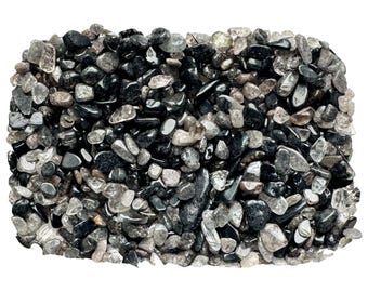 Black Tourmaline Rutilated Quartz - Small Tumbled Chips - no powder 100% Crystal - Life+LOVE! 5-8mm FM AAA Quality