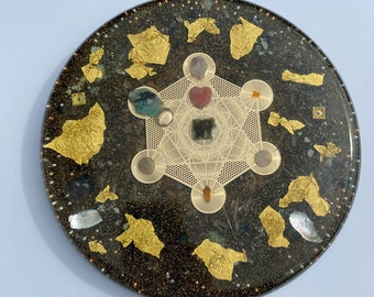 24K Gold Metatron Star Black Sun Large Charging Plate Positive Orgone Energy Generator Accumulator = Life + LOVE!!!