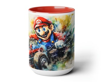Water Color Mario Cart Design You Loving it Live Happy Dance Joy Flowing Great Gift idea Teacher Mom Dad Family Love Coffee Mugs 15oz #24