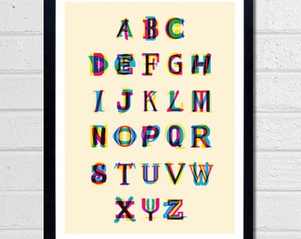 CMYK Alphabet print, Typography Print, Educational children’s prints, abc print, Nursery print, Playroom print,