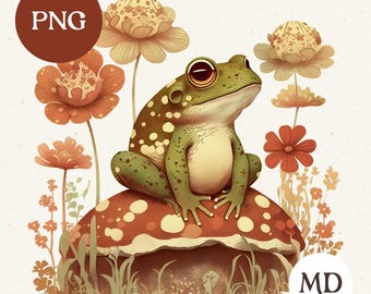 Grenouille rétro png champignon rétro groovy goblincore grenouille fairycore vintage cottagecore chemise design sublimation champignon png grenouille png tendance années 70
