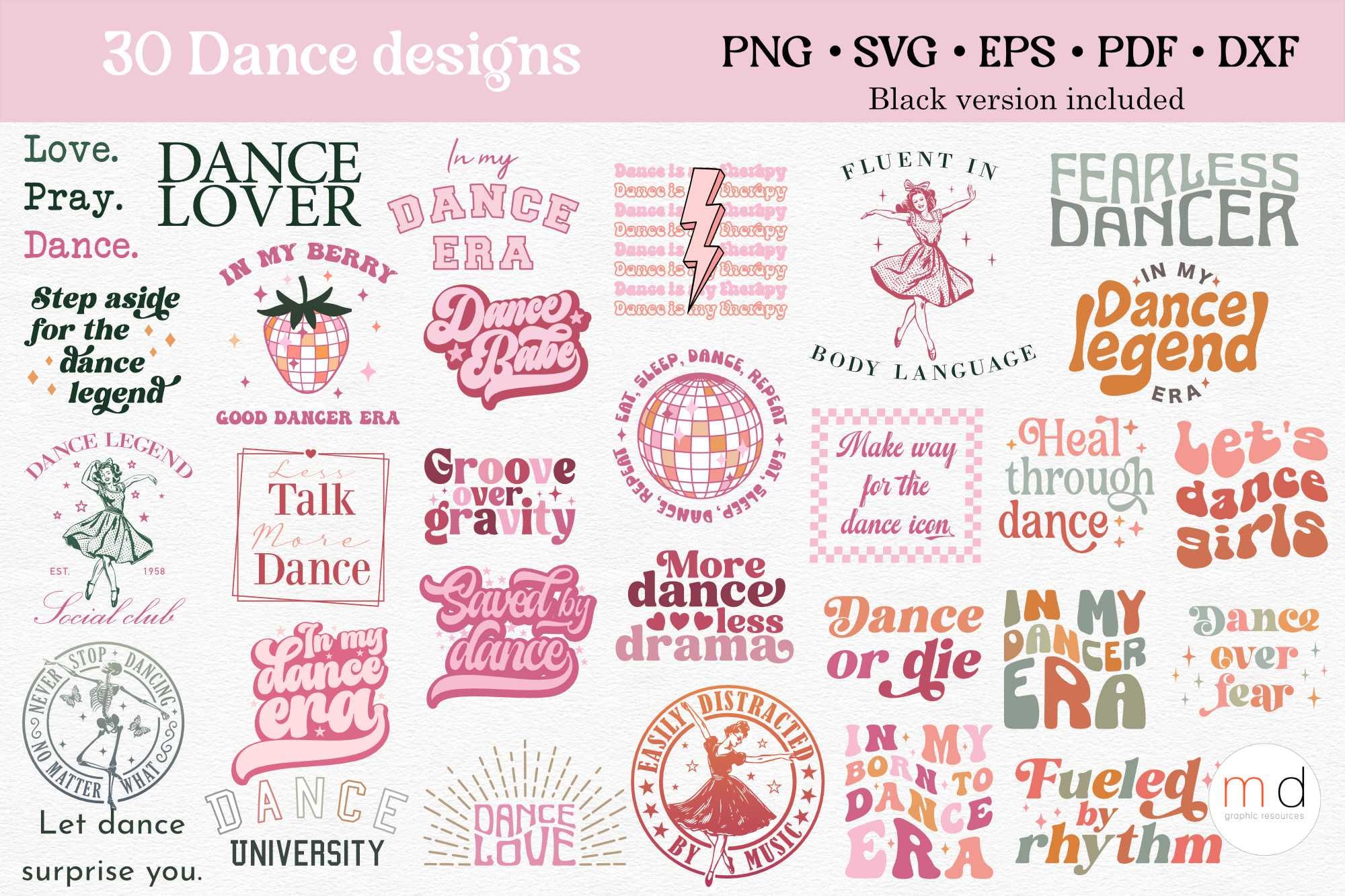 Bundle svg danse rétro Dans mon époque de danse svg clipart amateur de danse vintage citations svg danse disant png sublimation de cadeau de professeur de danse