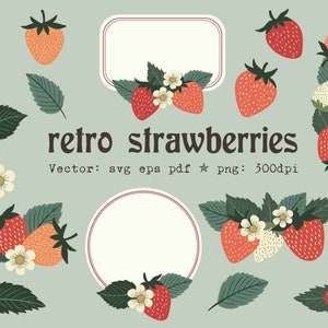 Fraise rétro svg vecteur fraise vintage png jardin fruits clipart fruits d'été clipart couronne de fraises chalet noyau esthétique