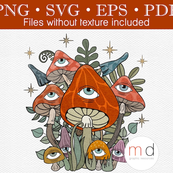 Magic mushroom svg Trippy svg Evil eye svg Groovy mushrooms svg Hippie svg Mystical mushroom svg Colorful mushroom Fairycore aesthetic png