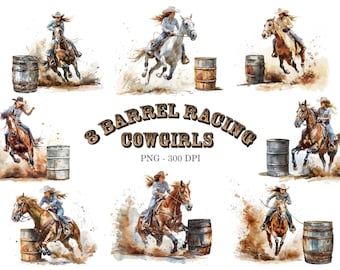 Barrel racing png watercolor cowgirl clipart Cow girl barrel racer Western Design sublimation Rodeo clip art bundle Turn and burn horses PNG