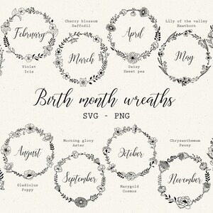Mese dei fiori di nascita svg Fiore di campo svg Margherita svg Mughetto svg Cornice dei fiori di nascita svg Corona boho svg Composizione floreale
