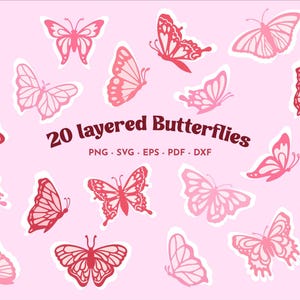 Boho rosa Schmetterling svg geschichtete Schmetterlinge svg trending Schmetterlingsbündel Vektor Flügel Cliparts Retro Kokette geschnittene Dateien Cricut Silhouette