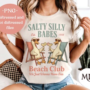 Divertente oca png boho due oche clipart per maglietta, borsa tote, adesivo Ragazza carina estate spiaggia club grafica design cocktail retrò sublimazione