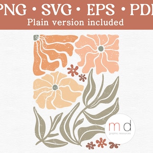 ボヘミアン ワイルドフラワー svg レトロな波状の花柄昇華デザイン ヴィンテージ マティスの花 png アール ヌーボー 美的 パステル グルーヴィー デイジー シャツ グラフィック