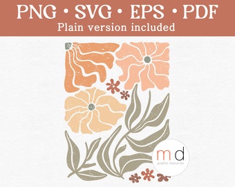 Boho fleurs sauvages svg rétro sublimation florale ondulée design vintage fleurs Matisse png Art nouveau graphique chemise marguerite groovy pastel esthétique