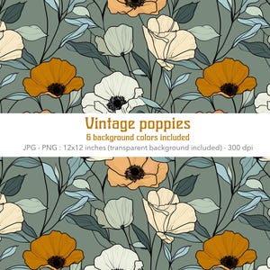 Coquelicots papier numérique tendance fleurs sauvages, modèle sans couture tendance floral William Morris esthétique vintage fleurs sauvages répétitif graphique png