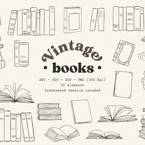 Livres minimalistes rétro svg fichiers de style dessin au trait vintage dessinés à la main livre de lignes png cliparts livresques bundle amateur de livres illustration de livre ouvert