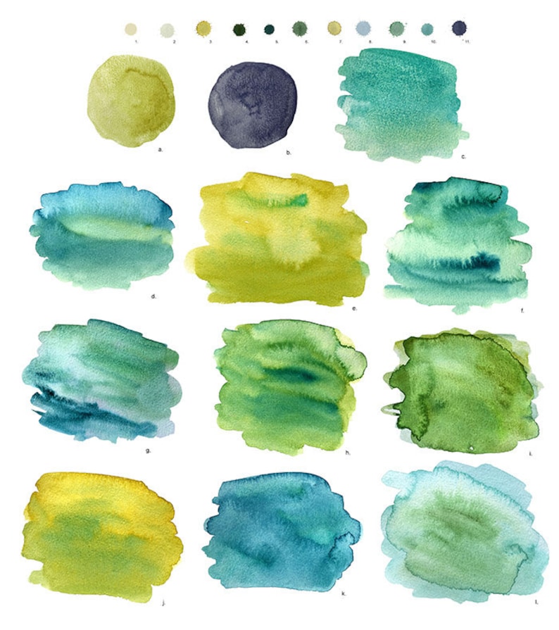 High quality hand-painted watercolor splashes green seamless pattern and textures in an assorted range of colors teal lime blue mint