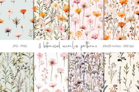 Wildflower Seamless Patterns: Boho Floral Digital Paper Set (Digital Download)