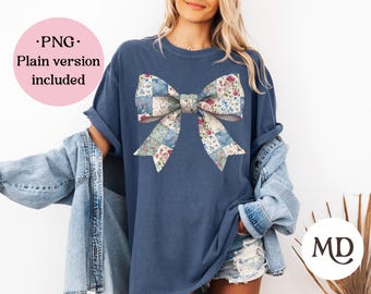 Clip Art con fiocco patchwork finto: nastro floreale Coquette PNG (download digitale)