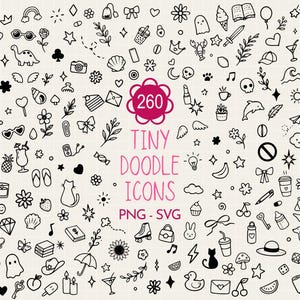 Tiny doodle icons svg Ditsy cliparts png Whimsical Planner  Boho Journal Sticker (digital graphics)