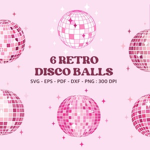 Rosa Discokugel SVG Süße Discokugeln png Groovy Clipart Mirrorball Clipart Discoball SVG Retro Tanz ClipArt 70er Jahre Ästhetik Coquette Farben