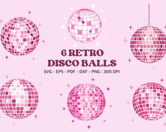 Pink disco ball svg Cute disco balls png Groovy clipart Mirrorball clipart Discoball svg Retro dance clip art 70s aesthetic Coquette colors