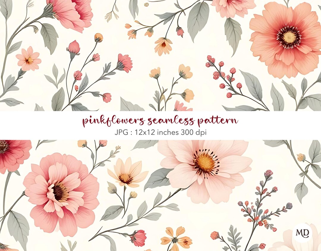 Pink Wildflower Seamless Pattern JPG, Anemone Botanical Digital Paper ...