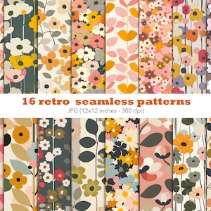 Fleur rétro motif floral rétro papier numérique scandinave jpg marguerite transparente motif pastel flower power clipart tendance papier vintage ensemble