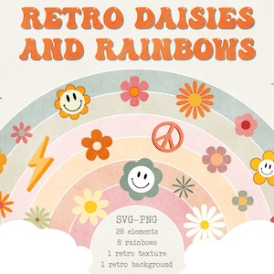 Retro gänseblümchen svg Retro Blume svg pastell regenbogen svg Wolke svg hippie svg 70er Jahre Gänseblümchen svg