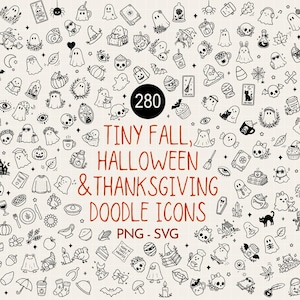 Halloween Tiny doodle svg, Boho fall clipart, Hand drawn Autumn journal stickers png (digital graphics)