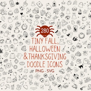 Halloween Tiny doodle svg, Boho höst clipart, Handritade höstjournalklistermärken png (digital grafik)