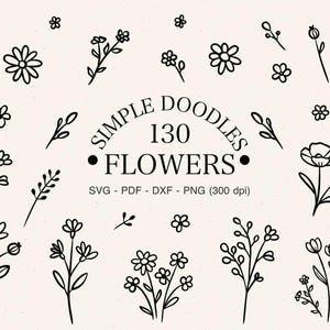 Boho overzicht wilde bloemen svg schattig handgetekende bloemen clipart vector botanische bloem doodle png bundel voor ambachtelijke print on demand branding