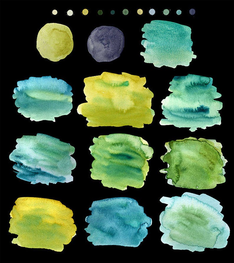 High quality hand-painted watercolor splashes green seamless pattern and textures in an assorted range of colors teal lime blue mint