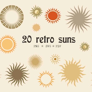 Retro Sonne svg Boho Sonne png Vintage Sonnenschein Clipart Hippie Sonne Vektors svg Sun Bundle Minimalist Sonne Clip Art Sonnenstrahl trendy Sommer himmlisch