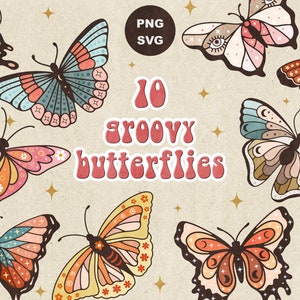 Papillon rétro svg papillons vintage svg Hippie svg svg céleste papillon magique svg lune papillon clipart papillon coloré png
