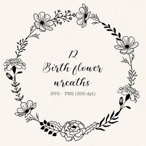 Geburts-Blumen-Kranz SVG Bundle: Boho Blumen Clipart (kommerzielle Nutzung, digitaler Download
