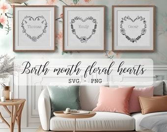 Birth flower month svg Birth floral heart png Wildflower svg Daisy svg Lily of the valley svg Birth flower bundle svg Floral arrangement svg