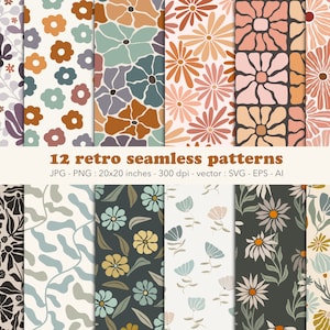Papier numérique groovy motif floral rétro vintage matisse fleur fond marguerite hippie tendance pack de papier imprimable Art Nouveau