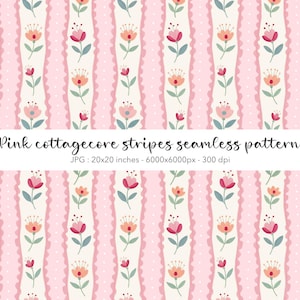 Patrón floral sin costuras de rayas rosas, papel digital floral diminuto y coqueto JPG