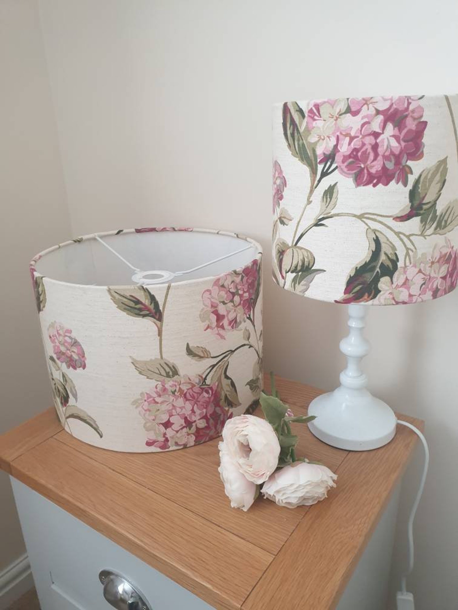 Handmade Lampshade 30cm in Laura Ashley Pink and Natural Hydrangea ...