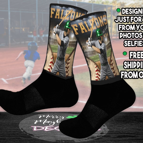 Custom Baseball Photo Socks, Great Gift for Baseball Player's and Athlete's, Your Picture on Socks, Knee High or Crew Socks, Team Gifts