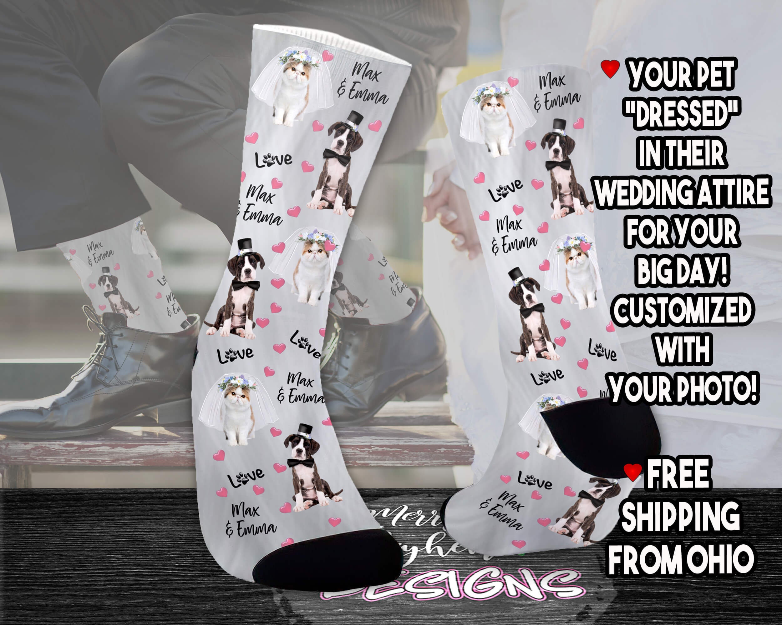 Custom Photo Face Socks, Funny Wedding Dress Socks, Customized Pet Dog Cat  Dress Socks, Socks With Your Dog Cat or Pet's Picture Great Gift 