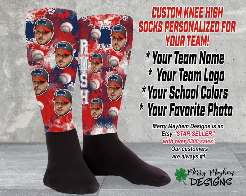 Custom Athletic Knee High Socks,face Socks,photo Personalized Sports ...