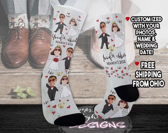 Custom Face Photo Socks for Groom, Funny Wedding Socks for Men, Fiance Gift for Him, Men's Wedding Engagement Gift, Caricature Face Socks