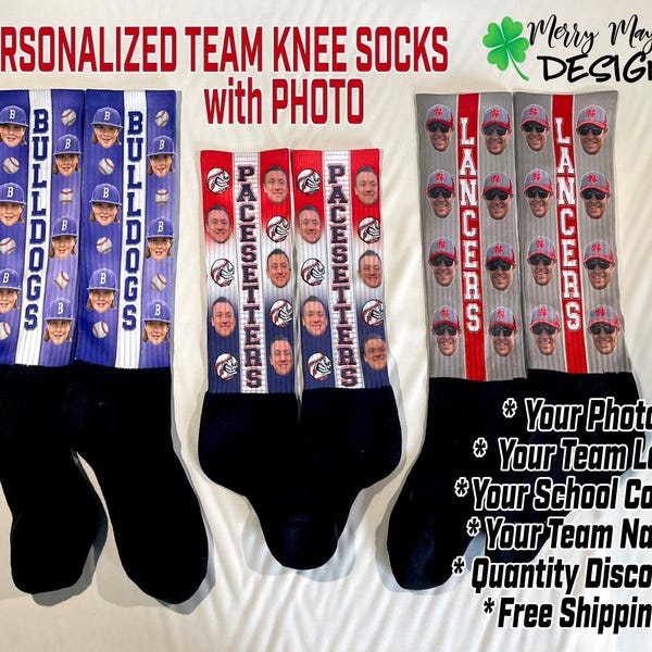 Customized Knee High Socks with Photo, I LOVE MOM, Softball Senior Night Gifts, Custom Baseball Face Socks, Senior Gifts Team, Mother's Day